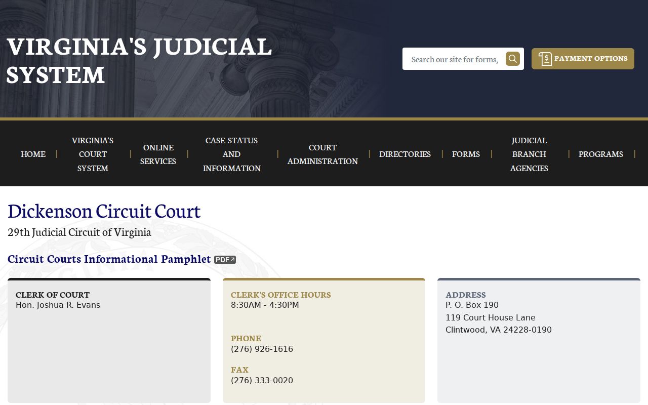 Dickenson County Circuit Court information for felony warrant records