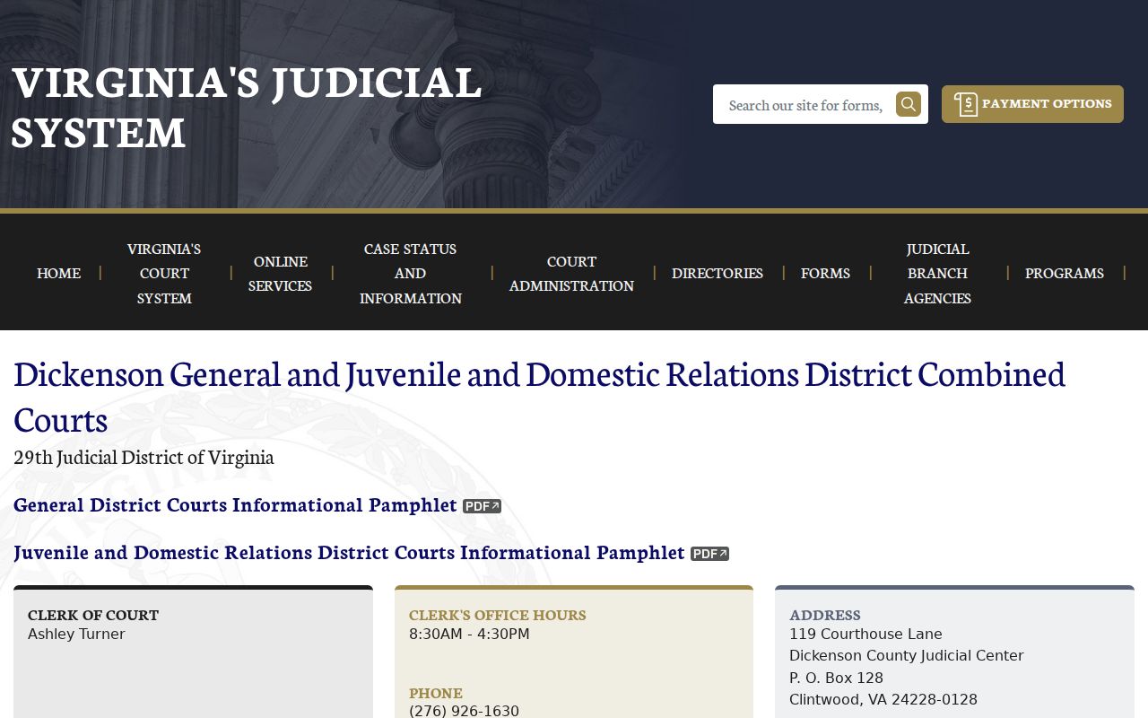 Dickenson County General District Court calendar and warrant routing