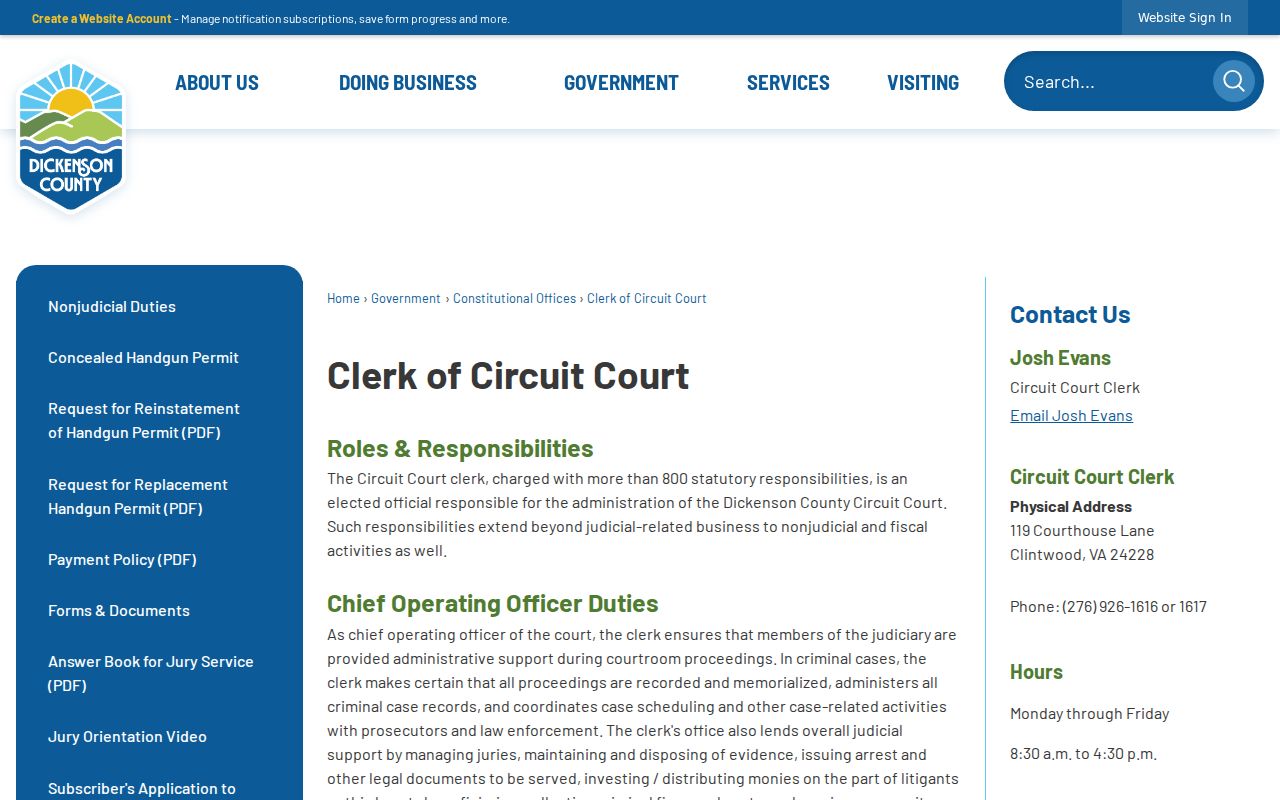 Dickenson County warrant records and Circuit Clerk records contact
