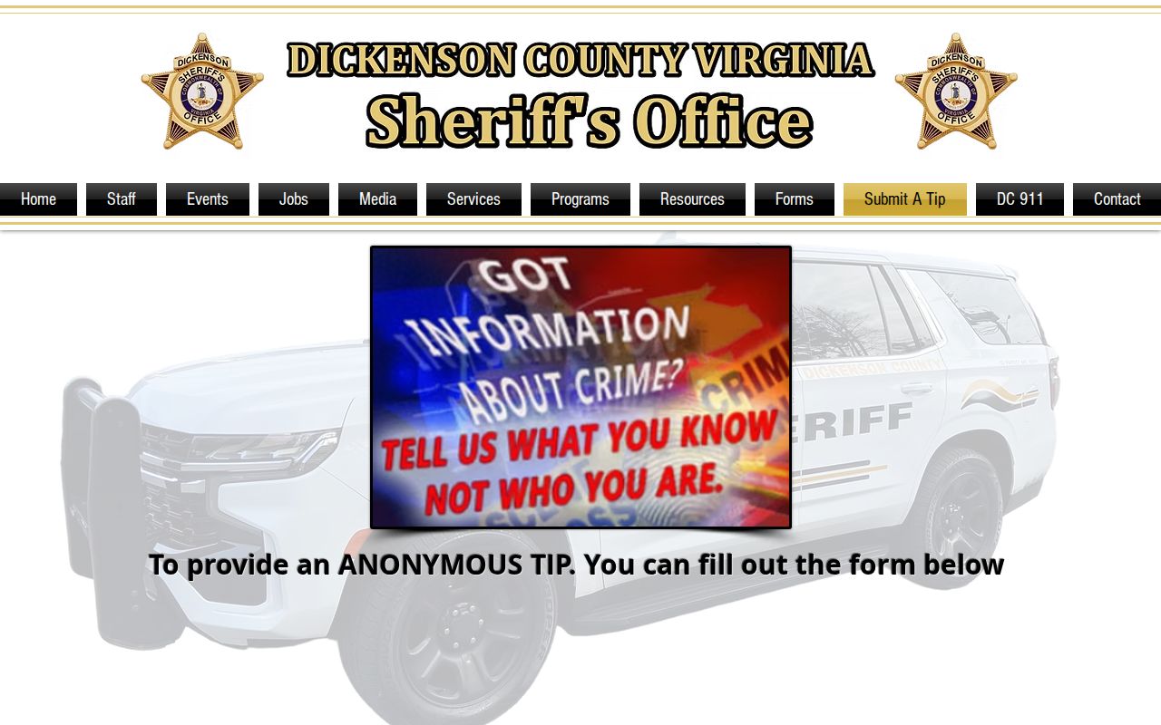 Dickenson County warrant tip information through the Sheriff's Office
