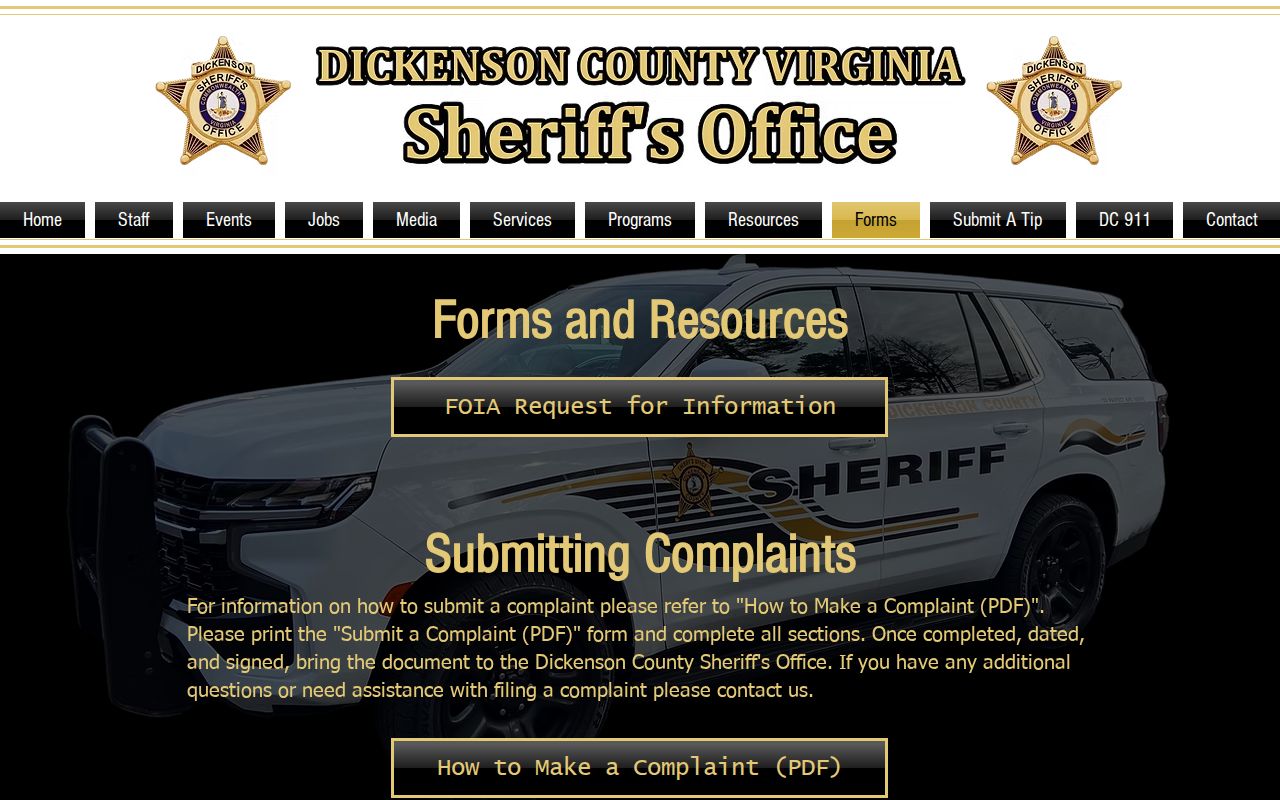 Dickenson County Sheriff's forms for agency records and warrant questions