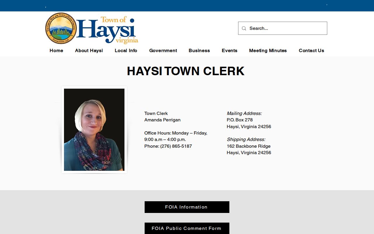 Haysi clerk FOIA contact for town records, separate from warrant case access
